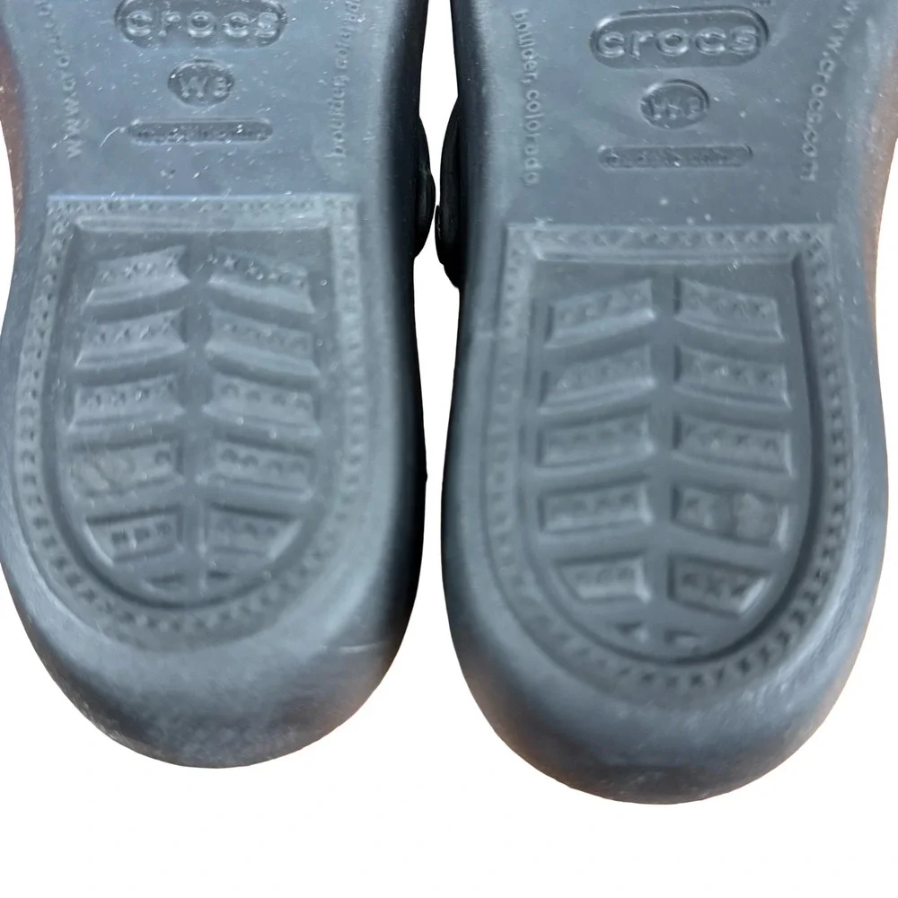 Crocs Patricia Wedge Sandals Black Slip On Slides Strappy Open Toe Shoes sz 8